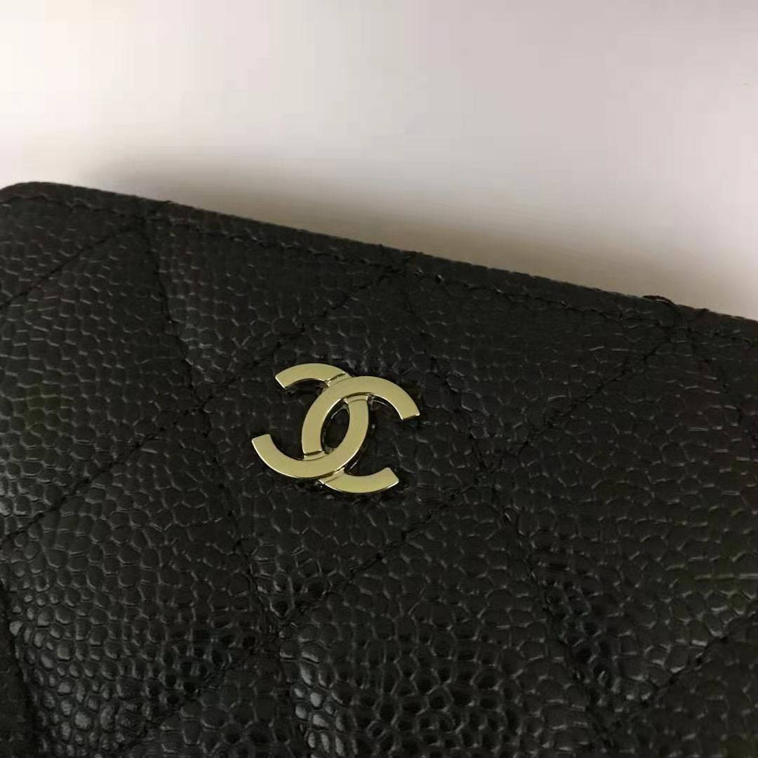 Chanel Zipped Wallet Silver-Tone Metal Black High