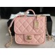 Chanel SMALL FLAP BAG WITH TOP HANDLE Grained Calfskin & Gold-Tone Metal AS3652 Pink A