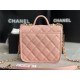 Chanel SMALL FLAP BAG WITH TOP HANDLE Grained Calfskin & Gold-Tone Metal AS3652 Pink A