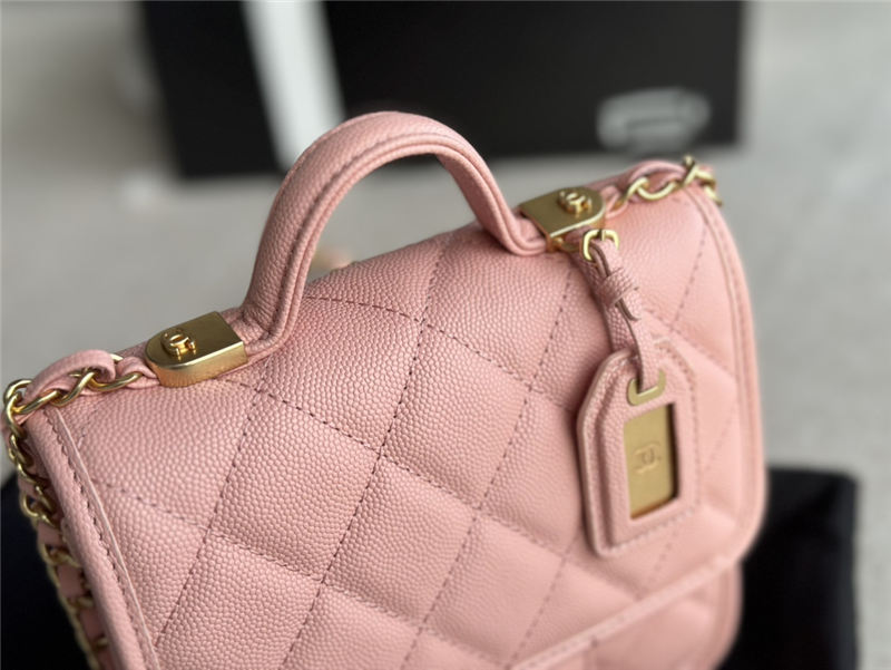 Chanel SMALL FLAP BAG WITH TOP HANDLE Grained Calfskin & Gold-Tone Metal AS3652 Pink A