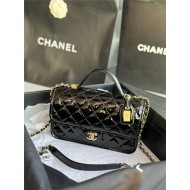 Chanel FLAP BAG WITH TOP HANDLE Patent Calfskin & Gold-Tone Metal AS3653 A