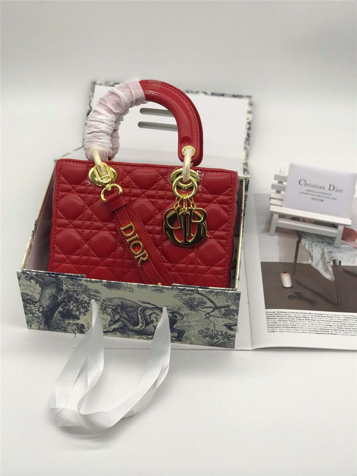 SMALL LADY Dior MY ABCDior BAG Cannage Lambskin Red Gold Hardware Mid