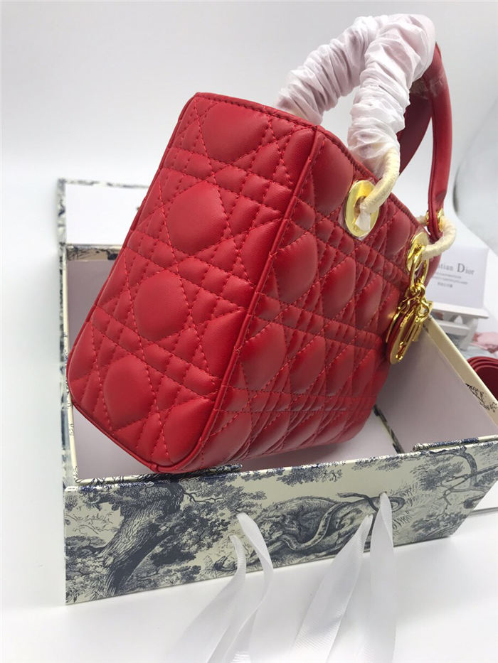 SMALL LADY Dior MY ABCDior BAG Cannage Lambskin Red Gold Hardware Mid