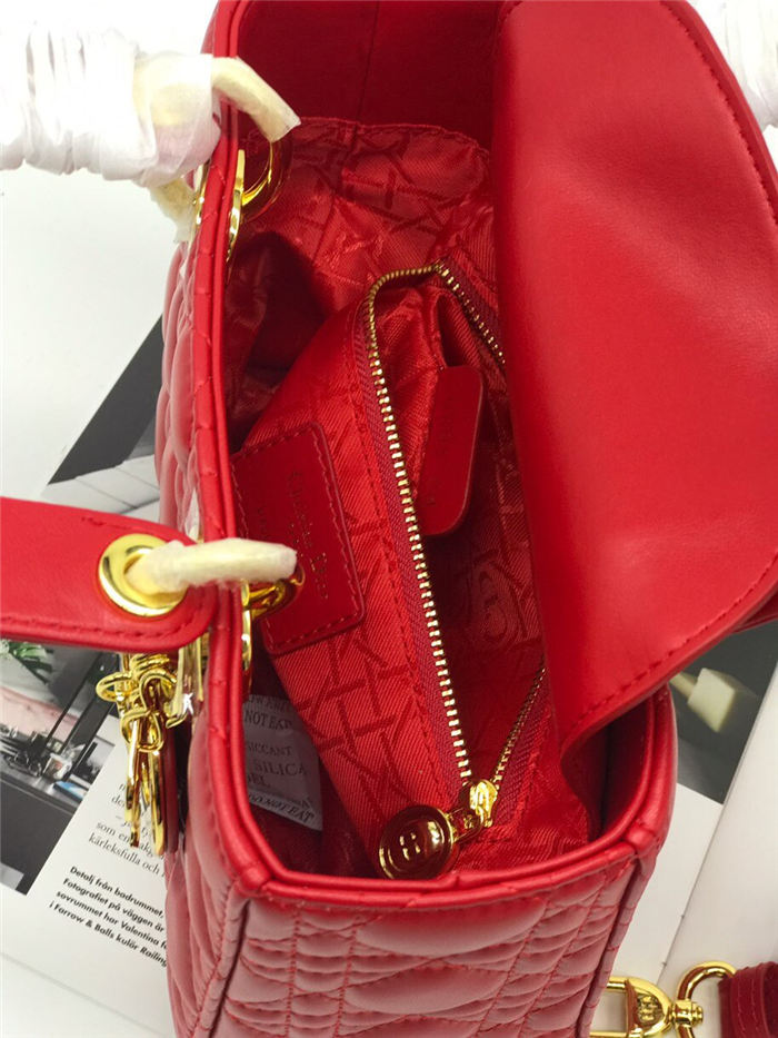 SMALL LADY Dior MY ABCDior BAG Cannage Lambskin Red Gold Hardware Mid