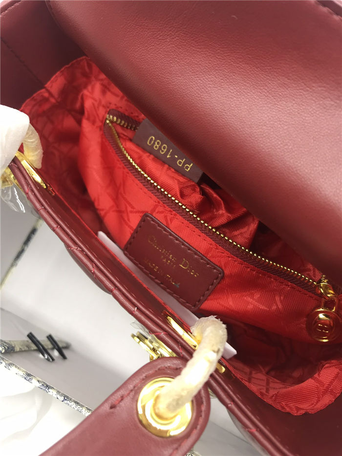 SMALL LADY Dior MY ABCDior BAG Cannage Lambskin Burgundy Gold Hardware Mid