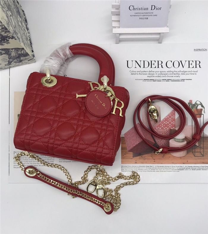 MINI LADY Dior BAG Red Cannage Lambskin Gold Hardware mid