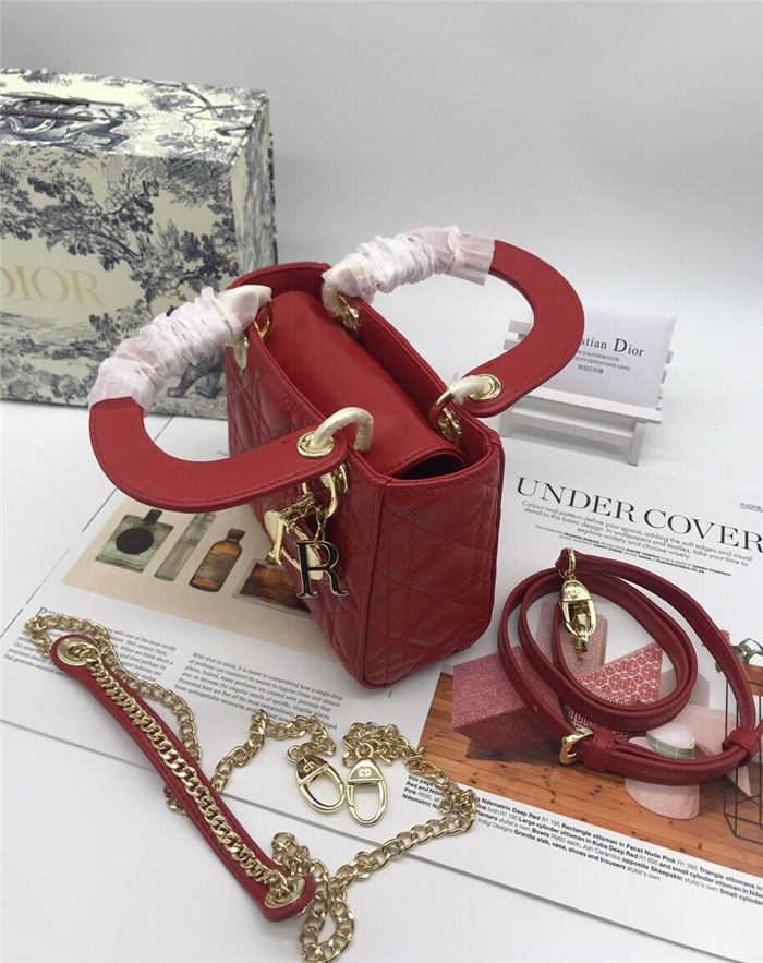 MINI LADY Dior BAG Red Cannage Lambskin Gold Hardware mid