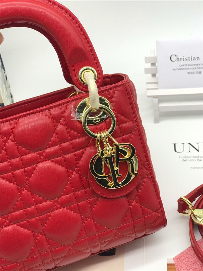 MINI LADY Dior BAG Red Cannage Lambskin Gold Hardware mid