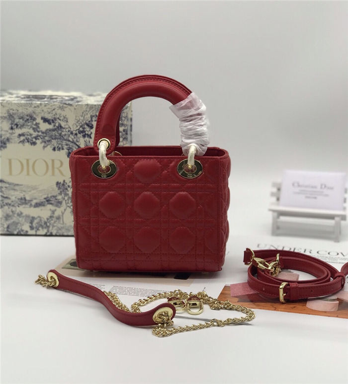 MINI LADY Dior BAG Red Cannage Lambskin Gold Hardware mid