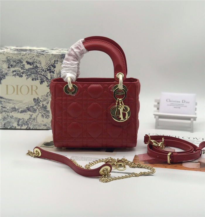 MINI LADY Dior BAG Red Cannage Lambskin Gold Hardware mid