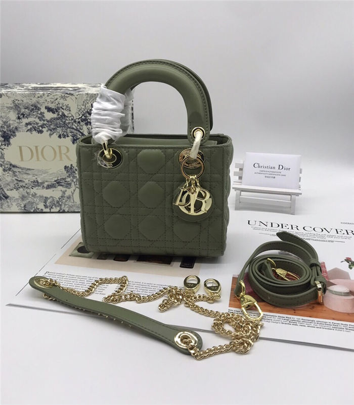 MINI LADY Dior BAG Green Cannage Lambskin Gold Hardware mid