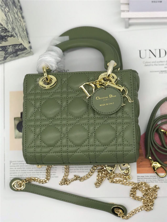 MINI LADY Dior BAG Green Cannage Lambskin Gold Hardware mid