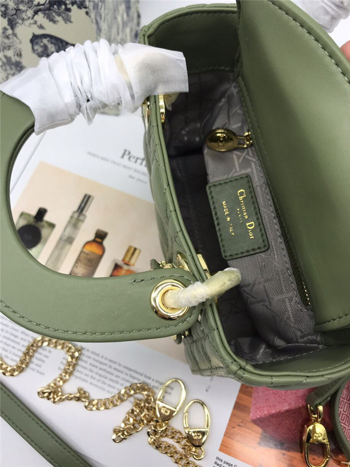 MINI LADY Dior BAG Green Cannage Lambskin Gold Hardware mid