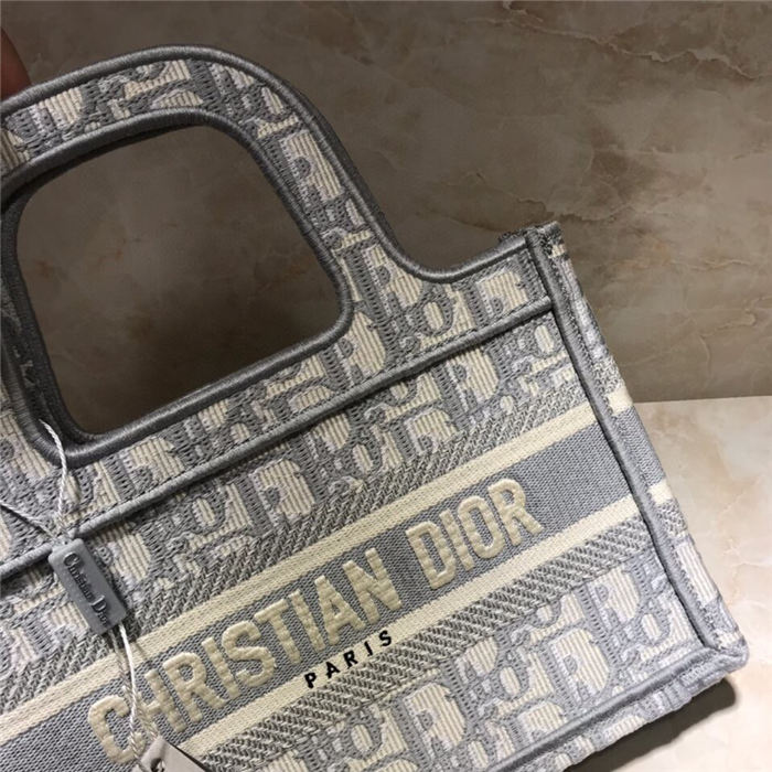 MINI Dior BOOK TOTE Gray Dior Oblique Embroidery mid