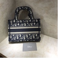 MINI Dior BOOK TOTE Blue Dior Oblique Embroidery mid