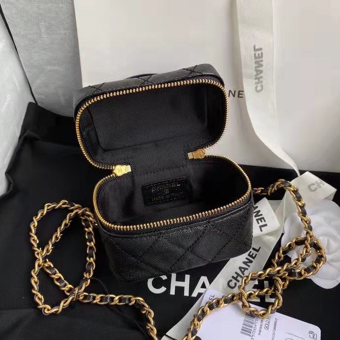 Chanel Small Vanity with Chain Grained Calfskin & Gold-Tone Metal Black High