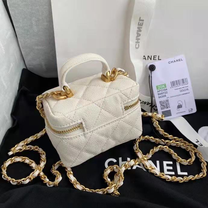 Chanel Small Vanity with Chain Grained Calfskin & Gold-Tone Metal White High