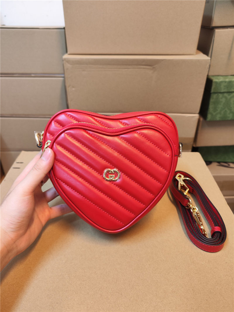 Gucci INTERLOCKING G MINI HEART SHOULDER BAG 751628 Red High