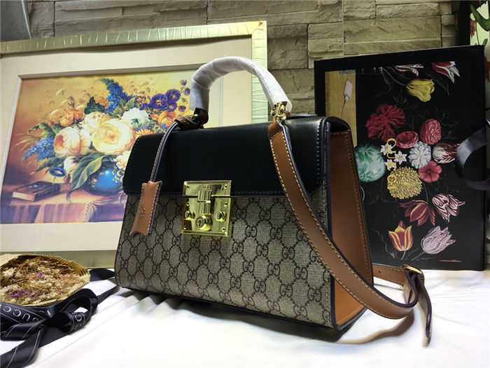 Gucci Padlock GG Supreme top handle bag GG-Black Mid