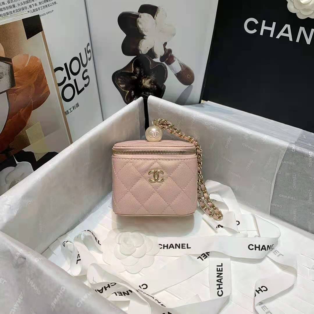 Chanel Small Vanity with Chain Grained Calfskin & Gold-Tone Metal Pink High