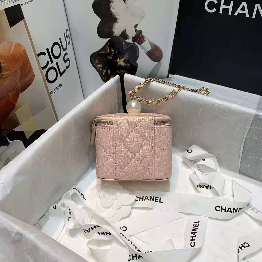 Chanel Small Vanity with Chain Grained Calfskin & Gold-Tone Metal Pink High