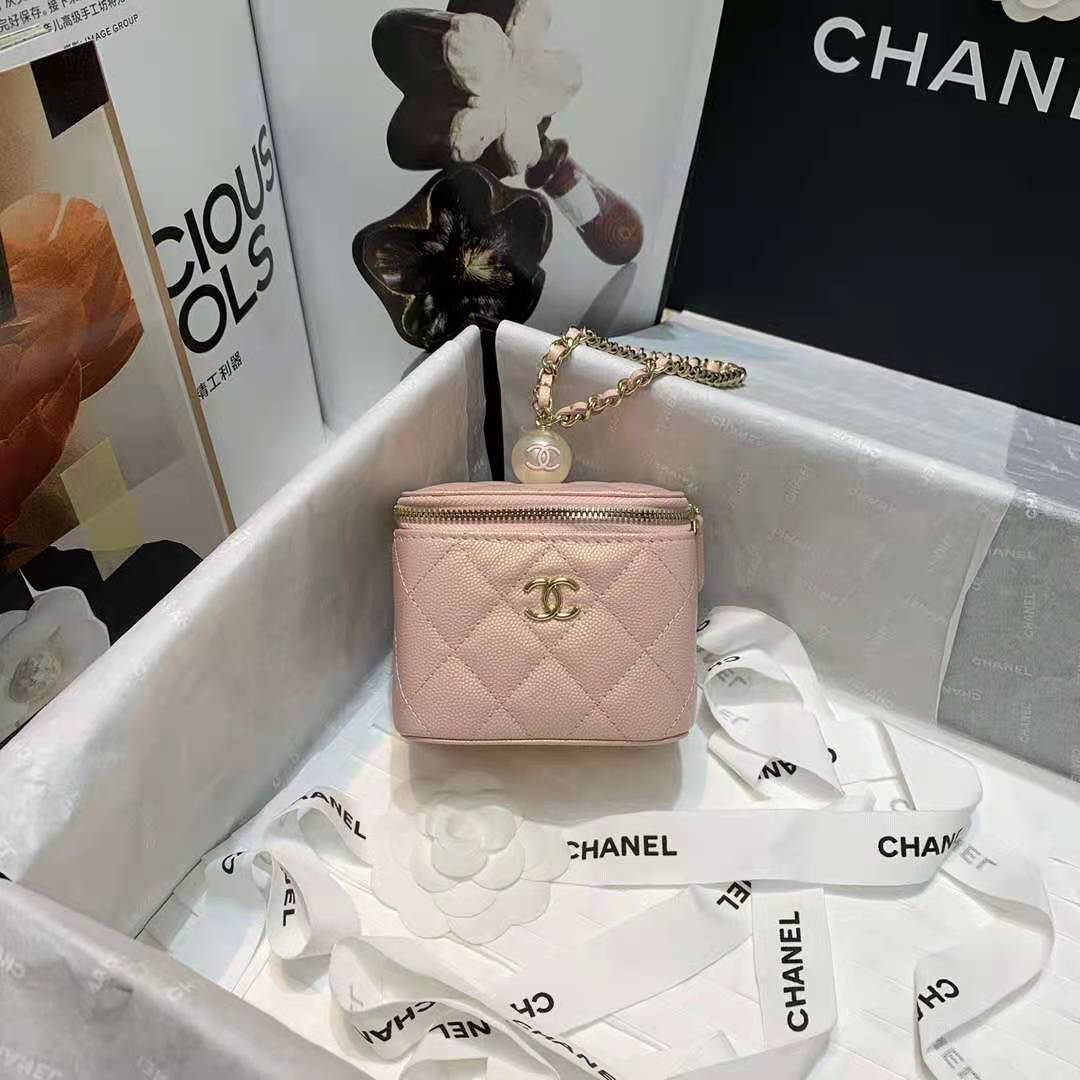 Chanel Small Vanity with Chain Grained Calfskin & Gold-Tone Metal Pink High