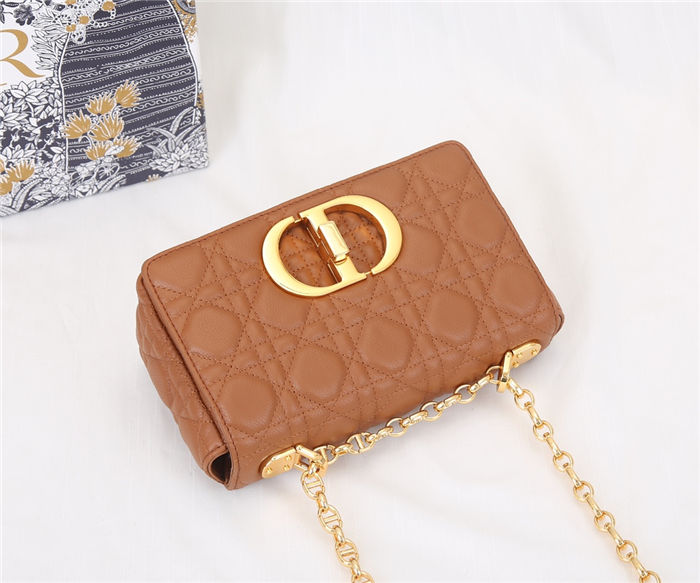 Dior SMALL CARO BAG Calfskin Caramel Mid