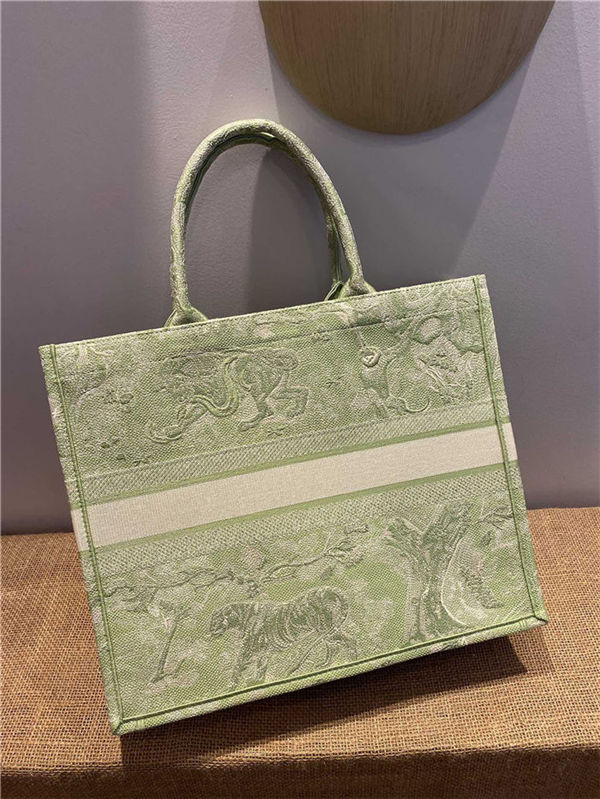 LARGE Dior BOOK TOTE Toile de Jouy Reverse Embroidery Green Mid