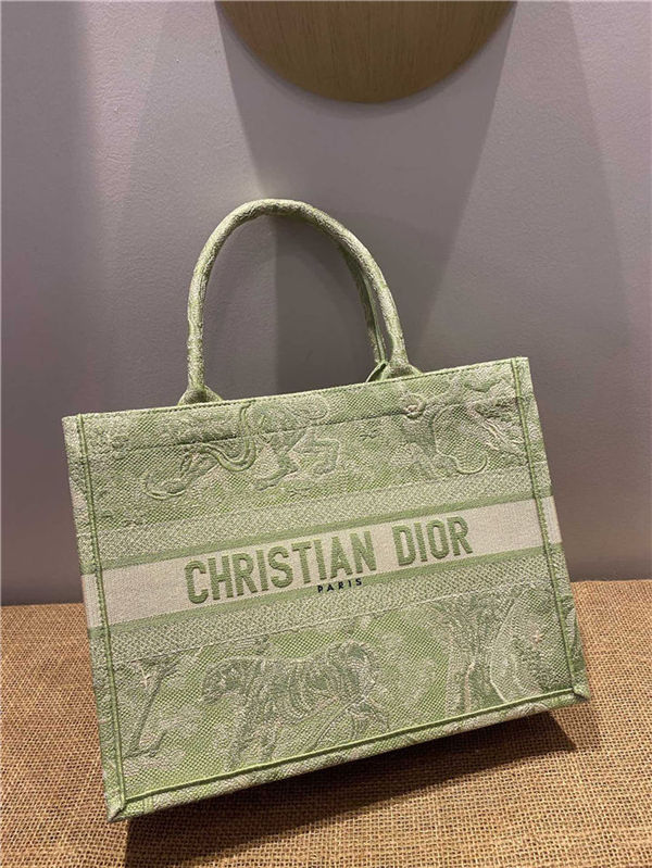 MEDIUM Dior BOOK TOTE Toile de Jouy Reverse Embroidery Green Mid