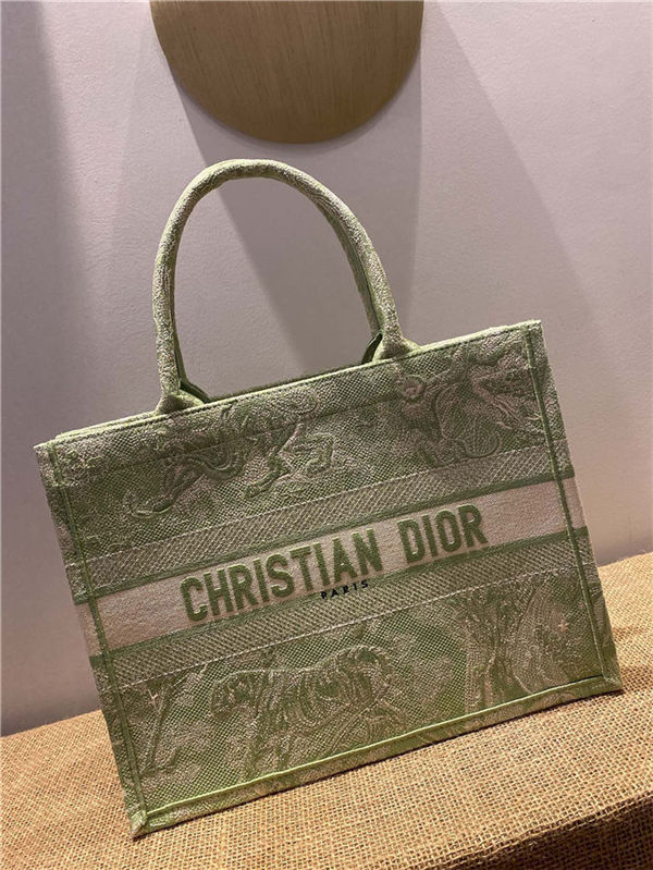 MEDIUM Dior BOOK TOTE Toile de Jouy Reverse Embroidery Green Mid