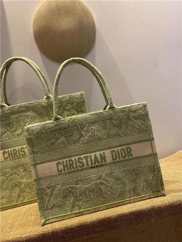 MEDIUM Dior BOOK TOTE Toile de Jouy Reverse Embroidery Green Mid