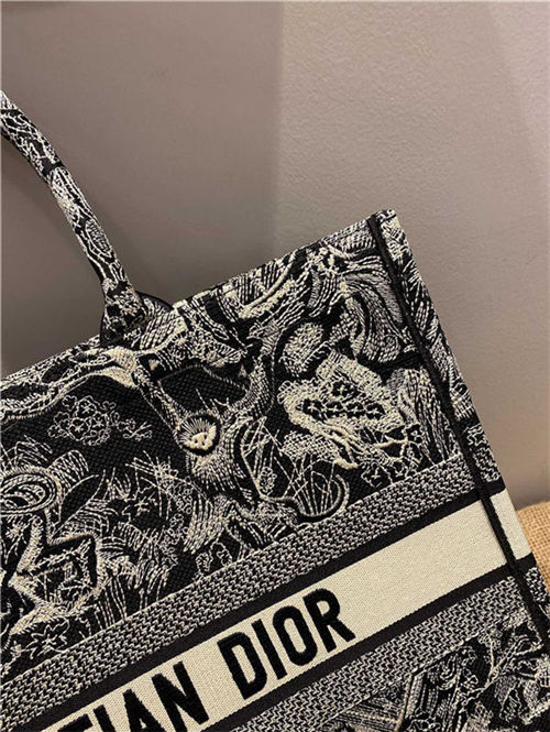 LARGE Dior BOOK TOTE Toile de Jouy Reverse Embroidery Black Mid