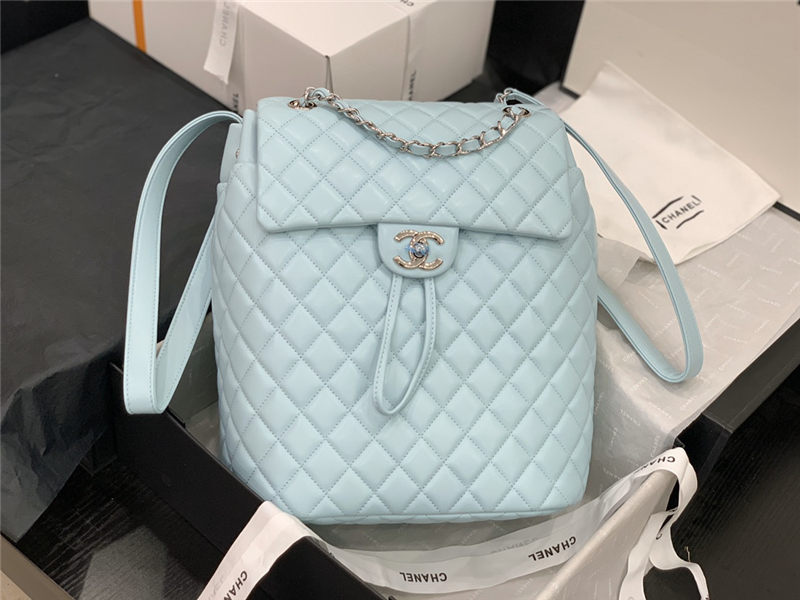 Chanel Large Backpack Lambskin 91122 Silver-Metal Blue High