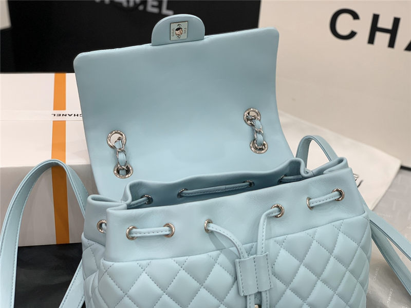 Chanel Large Backpack Lambskin 91122 Silver-Metal Blue High