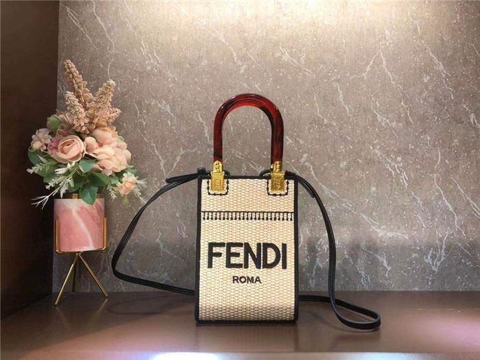 Fendi MINI SUNSHINE SHOPPER Straw Off-white Mid