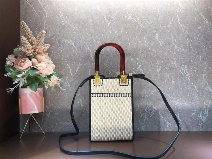 Fendi MINI SUNSHINE SHOPPER Straw Off-white Mid