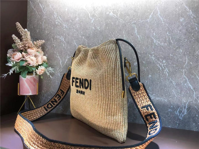 Fendi PACK SMALL POUCH Raffia Camel Mid