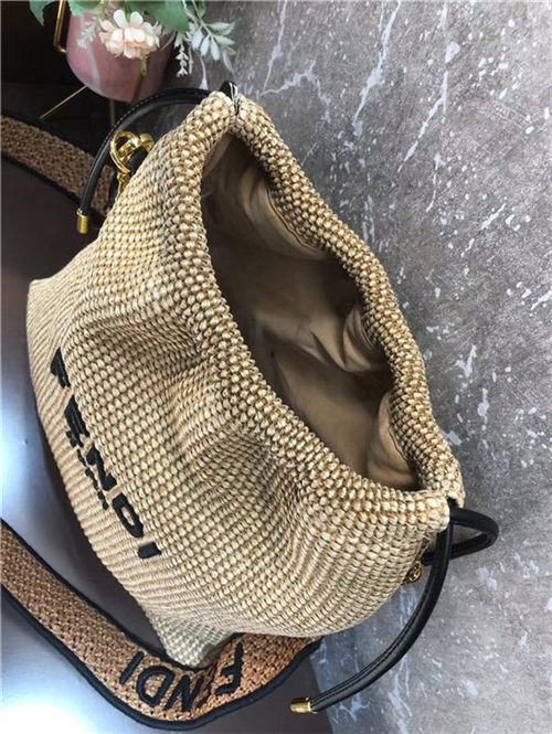 Fendi PACK SMALL POUCH Raffia Camel Mid