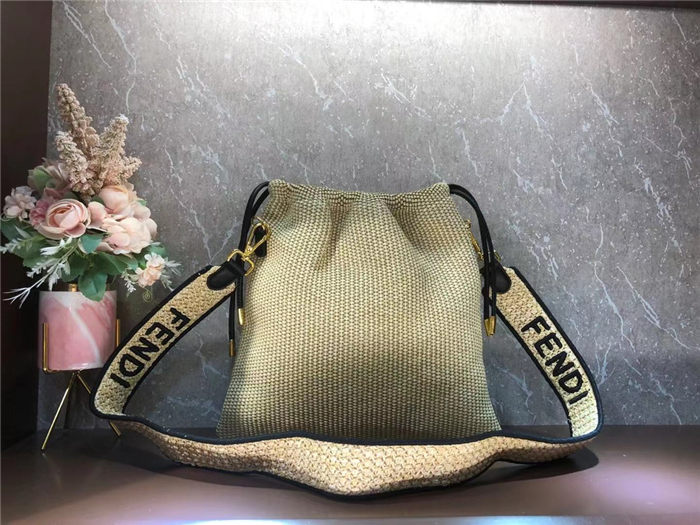 Fendi PACK SMALL POUCH Raffia Beige Mid