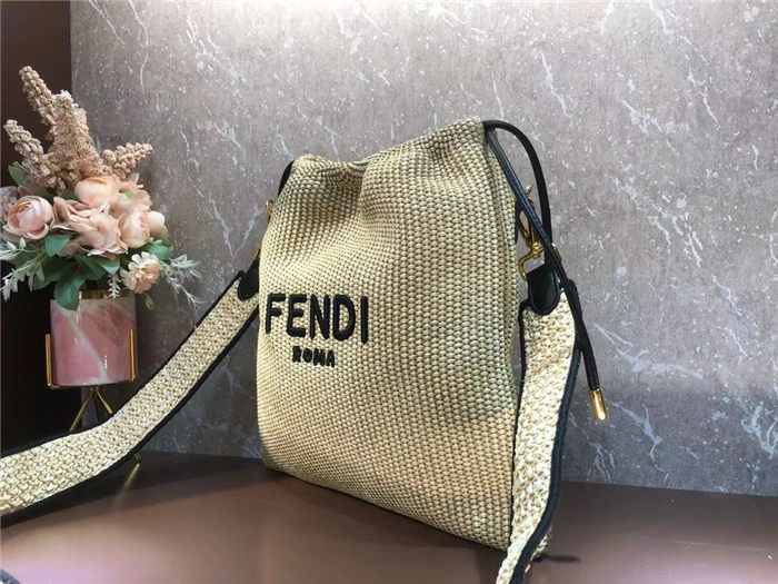 Fendi PACK SMALL POUCH Raffia Beige Mid