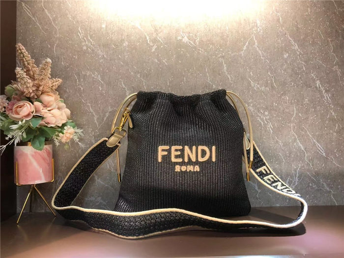 Fendi PACK SMALL POUCH Raffia Black Mid