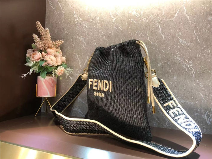 Fendi PACK SMALL POUCH Raffia Black Mid