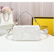 Fendi BAGUETTE Embroidered Patent White Mid