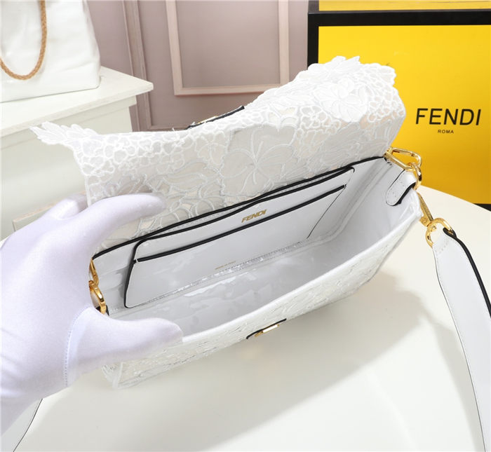 Fendi BAGUETTE Embroidered Patent White Mid