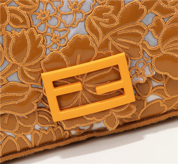 Fendi BAGUETTE Embroidered Patent Camel Mid