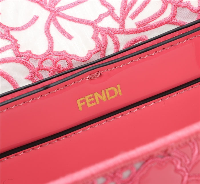 Fendi BAGUETTE Embroidered Patent Pink Mid