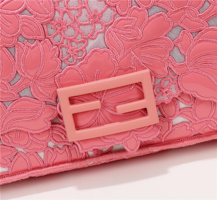 Fendi BAGUETTE Embroidered Patent Pink Mid