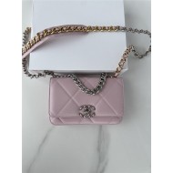 Chanel 19 WALLET ON CHAIN-A Shiny Lambskin, Gold/Silver-Tone & Ruthenium-Finish Metal Pink A