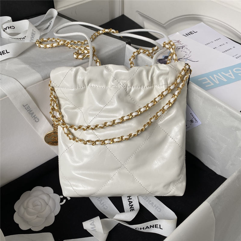 Chanel 22 MINI HANDBAG Shiny Calfskin White & Gold-Tone Metal AS3980 High