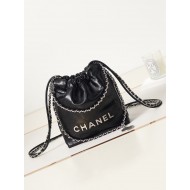 Chanel 22 MINI HANDBAG Shiny Calfskin Black & Silver-Tone Metal AS3980 High